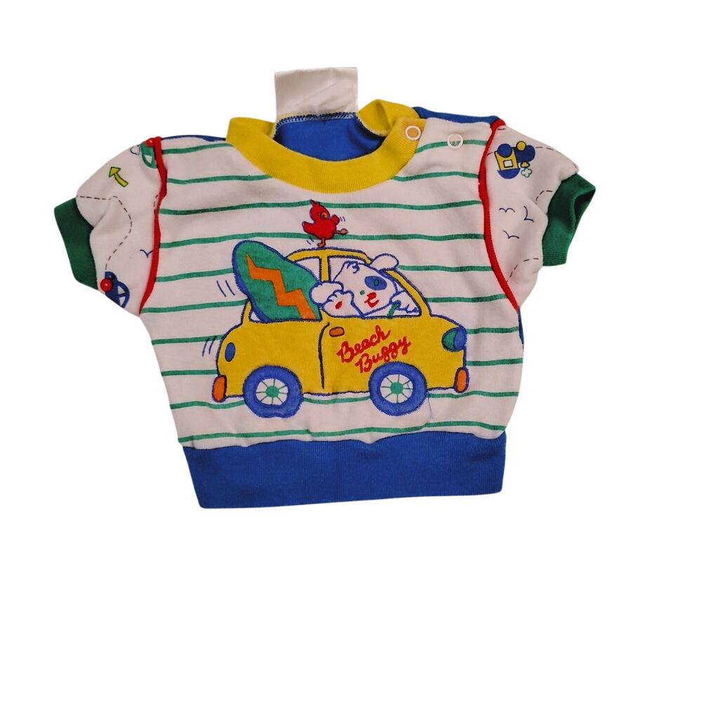 VTG Infant Baby Boy 0-3 Months Childwise Beach Buggy Dog Car BlueGreenYell Shirt